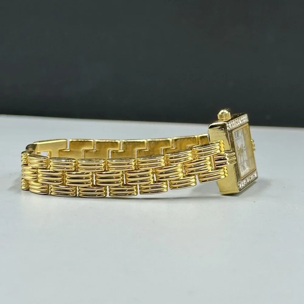 Elizabeth Taylor Watch Women Gold Tone Rectangle Case New Battery 6.75 Inch